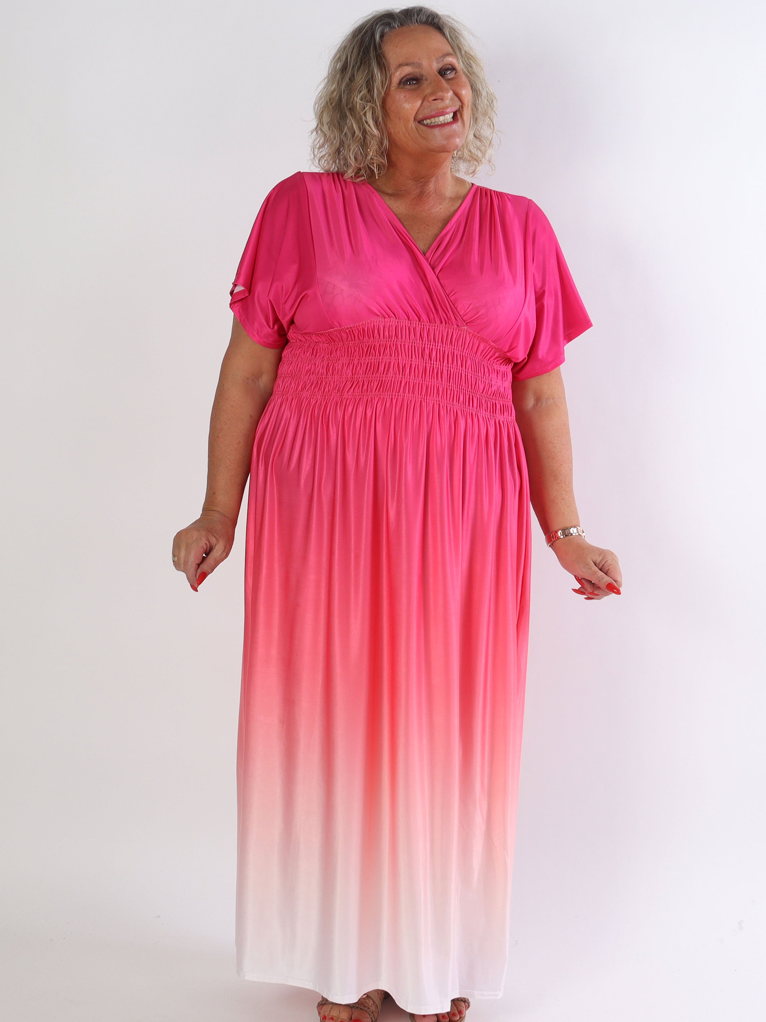 Pams Fade - Lang flerfarvet elastisk  plus size kjole